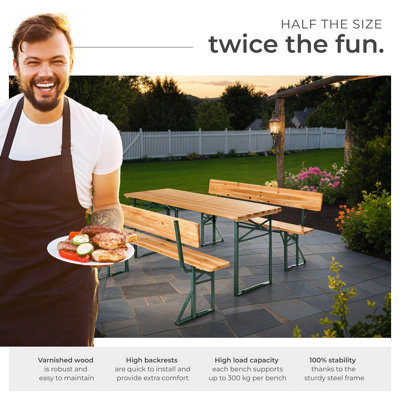 Picnic Table & Benches Franz II - 1 table & 2 benches, foldable, with backrests - brown