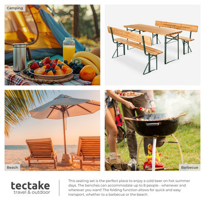 Picnic Table & Benches Franz II - 1 table & 2 benches, foldable, with backrests - brown