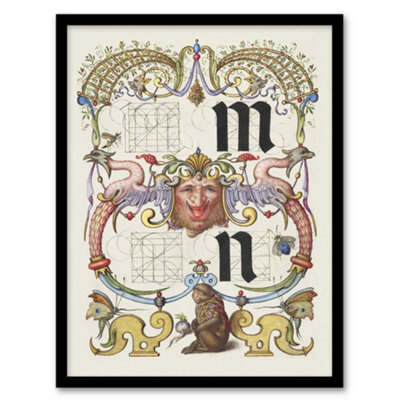 Pictorial Letter Guide M And N Calligraphy Framed Wall Art Print 12X16