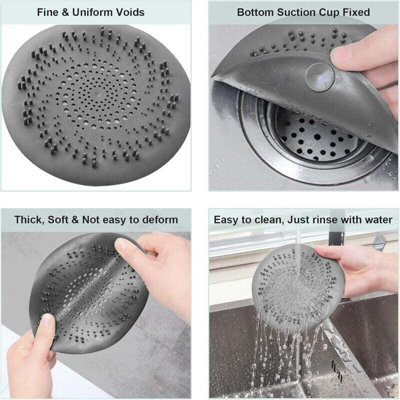 Silicone Hair Catcher Drain Filter – 1-Piece Gray Sink & Bathtub Plug – Traps Hair, Easy To Clean, Fits Most Drains – Kitchen & Bathroom Use