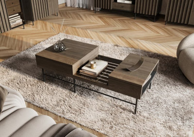 Piemonte Dark Oak Effect Coffee Table (H)400mm (W)1340mm (D)600mm with Open Storage