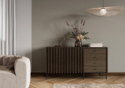 Piemonte Dark Oak Effect Sideboard Cabinet (H)870mm (W)1650mm (D)440mm with Ample Storage