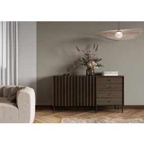 Piemonte Dark Oak Effect Sideboard Cabinet (H)870mm (W)1650mm (D)440mm with Ample Storage