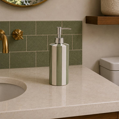 Pier Green & White Striped Liquid Soap Dispenser 2 Set