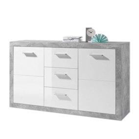 Pietra Large Sideboard Grey and White Gloss 2 DOOR, 3 DRW