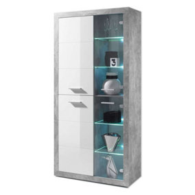 Pietra Tall Display Cabinet in Grey and White Gloss
