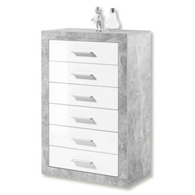 Pietra Tallboy Chest of Drawers Grey and White Gloss 6 DRW