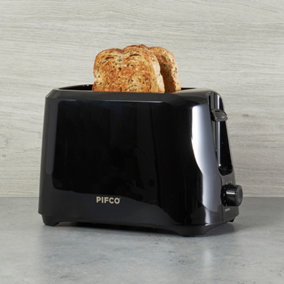 PIFCO Essentials Black Toaster 2 Slice - Compact Design with 6 browning controls & Anti-Jam Function - 700W