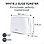PIFCO Essentials White 2 Slice Toaster - Compact Design with 6 browning controls - Anti-Jam Function  - 700W