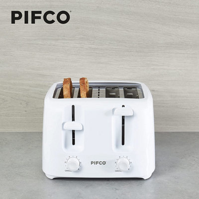 PIFCO Essentials White Toaster 4 Slice - Dual Control with 6 browning ...