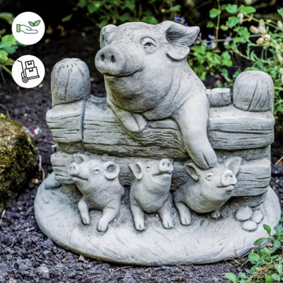 Pig Family Stone Cast Garden Ornament