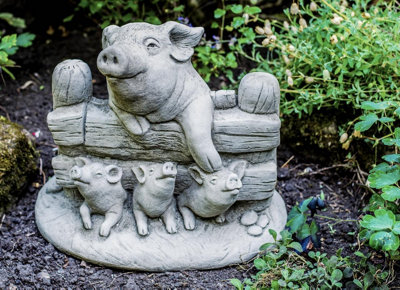 Pig Family Stone Cast Garden Ornament