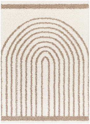 PIHU Shaggy Global Plush Pile Cream Area Rug 200 x 275 cm