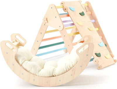 Large climbing arch with pillow, foldable montessori rocker with rock ramp  and arch rocker cushion