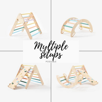 Pikle Tiangle Set With Cushion, 8-in-1 Toddle Climbing Toys Indoor Wooden Montessori Climbing Set With Arch Rampladder Tent Cloth Baby Indoor Climber Jungle Gyms For Toddlers Toy Cmmy1030