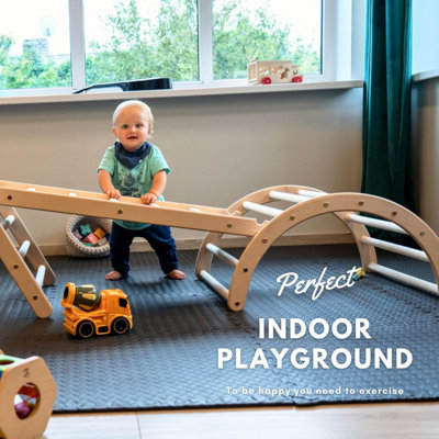 Pikler Triangle 3 in 1 Toddler Climbing Gym Indoor Playset with Dual Sided Ramp Wooden Toys