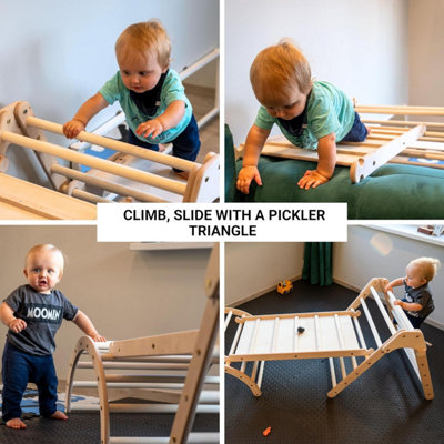 Pikle Tiangle Set With Cushion, 8-in-1 Toddle Climbing Toys Indoor Wooden Montessori Climbing Set With Arch Rampladder Tent Cloth Baby Indoor Climber Jungle Gyms For Toddlers Toy Cmmy1030