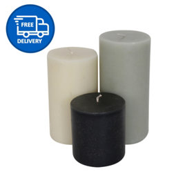 Pillar Candle Set of 3 Black & White Two Tone Candles by Laeto Ageless Aromatherapy - FREE DELIVERY INCLUDED