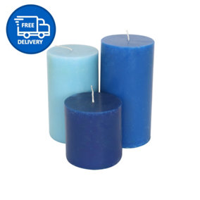 Pillar Candle Set of 3 Blue Candles by Laeto Ageless Aromatherapy - FREE DELIVERY INCLUDED