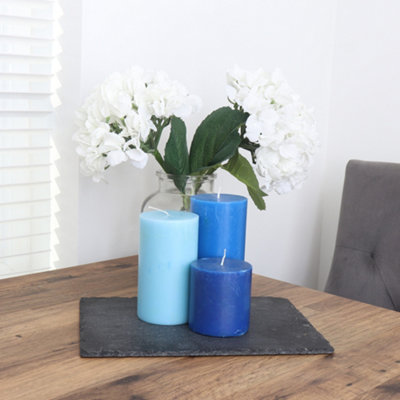 Pillar Candle Set of 3 Blue Candles by Laeto Ageless Aromatherapy - FREE DELIVERY INCLUDED - 3
