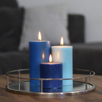Pillar Candle Set of 3 Blue Candles by Laeto Ageless Aromatherapy - FREE DELIVERY INCLUDED - 7