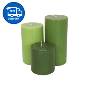 Pillar Candle Set of 3 Green Candles by Laeto Ageless Aromatherapy - FREE DELIVERY INCLUDED