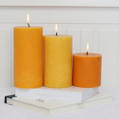 Pillar Candle Set of 3 Orange Candles by Laeto Ageless Aromatherapy - FREE DELIVERY INCLUDED