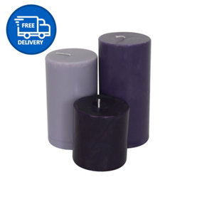 Pillar Candle Set of 3 Purple Candles by Laeto Ageless Aromatherapy - FREE DELIVERY INCLUDED