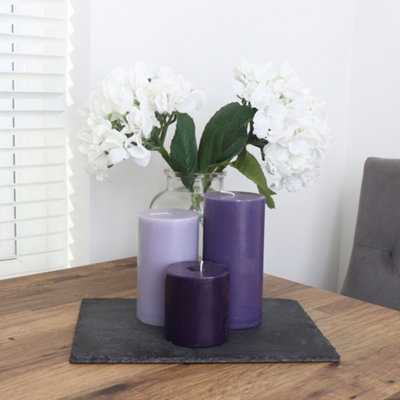 Pillar Candle Set of 3 Purple Candles by Laeto Ageless Aromatherapy - FREE DELIVERY INCLUDED - 3