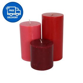 Pillar Candle Set of 3 Red Candles by Laeto Ageless Aromatherapy - FREE DELIVERY INCLUDED