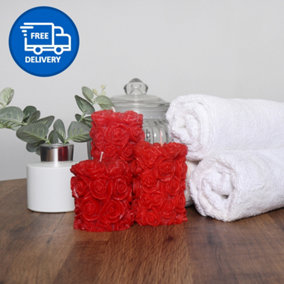 Pillar Candle Set of 3 Red Rose Candles by Laeto Ageless Aromatherapy - FREE DELIVERY INCLUDED