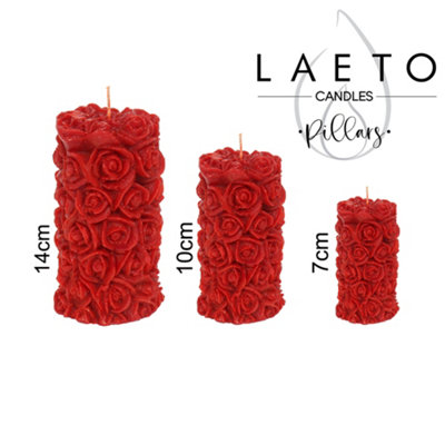 Pillar Candle Set of 3 Red Rose Candles by Laeto Ageless Aromatherapy - FREE DELIVERY INCLUDED - 5