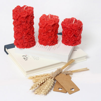 Pillar Candle Set of 3 Red Rose Candles by Laeto Ageless Aromatherapy - FREE DELIVERY INCLUDED - 7