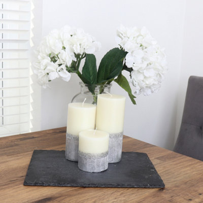 Pillar Candle Set of 3 Silver & White Two Tone Candles by Laeto Ageless Aromatherapy - FREE DELIVERY INCLUDED - 3
