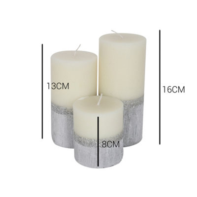 Pillar Candle Set of 3 Silver & White Two Tone Candles by Laeto Ageless Aromatherapy - FREE DELIVERY INCLUDED - 4