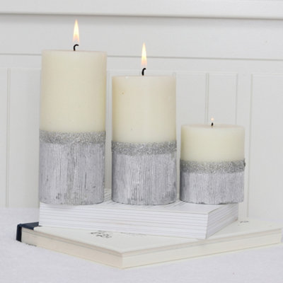 Pillar Candle Set of 3 Silver & White Two Tone Candles by Laeto Ageless Aromatherapy - FREE DELIVERY INCLUDED - 5