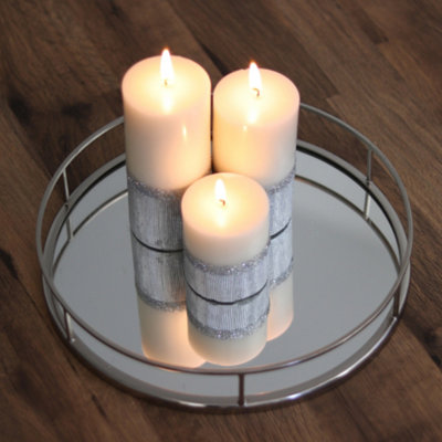 Pillar Candle Set of 3 Silver & White Two Tone Candles by Laeto Ageless Aromatherapy - FREE DELIVERY INCLUDED - 6