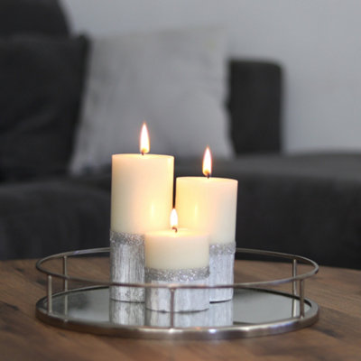 Pillar Candle Set of 3 Silver & White Two Tone Candles by Laeto Ageless Aromatherapy - FREE DELIVERY INCLUDED - 7