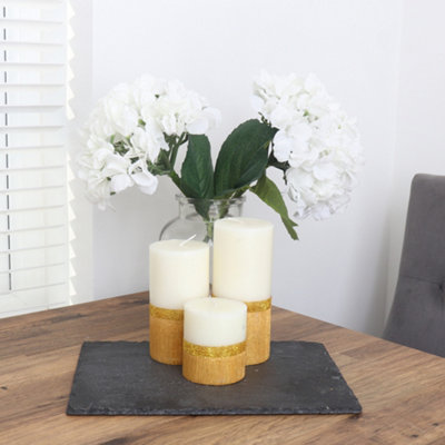 Pillar Candle Set of 3 Unscented Two Tone White & Gold Candles by Laeto Ageless Aromatherapy - FREE DELIVERY INCLUDED - 3