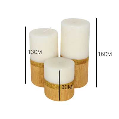 Pillar Candle Set of 3 Unscented Two Tone White & Gold Candles by Laeto Ageless Aromatherapy - FREE DELIVERY INCLUDED - 4