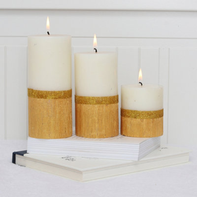 Pillar Candle Set of 3 Unscented Two Tone White & Gold Candles by Laeto Ageless Aromatherapy - FREE DELIVERY INCLUDED - 5