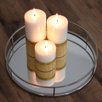 Pillar Candle Set of 3 Unscented Two Tone White & Gold Candles by Laeto Ageless Aromatherapy - FREE DELIVERY INCLUDED - 6