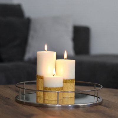 Pillar Candle Set of 3 Unscented Two Tone White & Gold Candles by Laeto Ageless Aromatherapy - FREE DELIVERY INCLUDED - 7