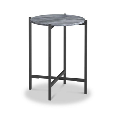 Pimlico Grey 42.5cm Round Marble Side Table - Dark Grey Metal Frame - By Roseland Furniture