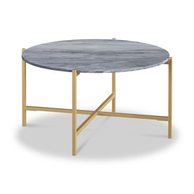 Pimlico Grey Marble 78cm Round Coffee Table - Gold Metal Frame - By Roseland Furniture