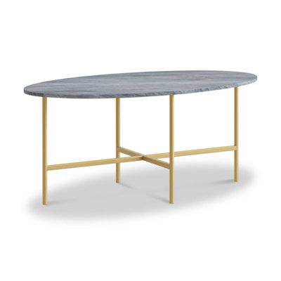 Pimlico Grey Marble 91.5cm Oval Coffee Table - Gold Metal Frame - By Roseland Furniture