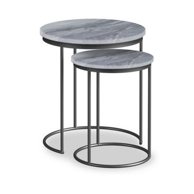 Pimlico Grey Marble Nest of Tables - Dark Grey Metal Frame- Set of 2 By Roseland Furniture