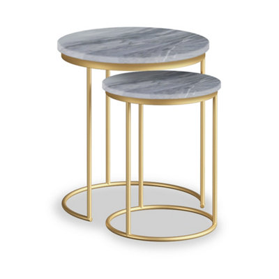 Pimlico Grey Marble Nest of Tables - Gold Metal Frame- Set of 2 By Roseland Furniture