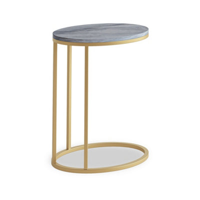 Pimlico Grey Marble Oval C Side Table - Gold Metal Frame - By Roseland Furniture