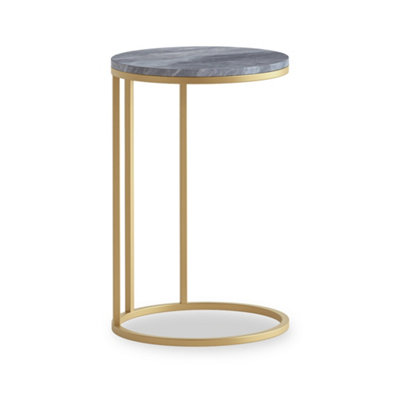 Pimlico Grey Marble Round C Side Table - Gold Metal Frame - By Roseland Furniture